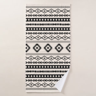 Aztec Black on Cream Mixed Motifs Pattern Bath Towel