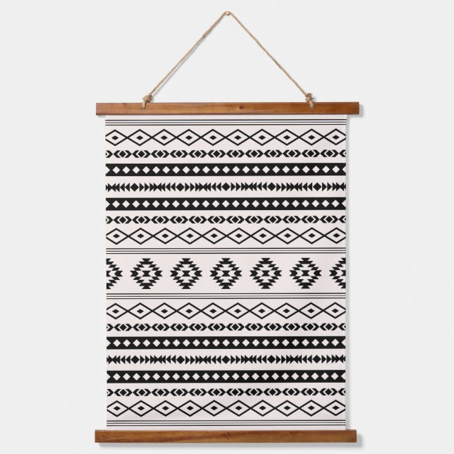 Aztec Black on Cream Mixed Motifs Pattern Hanging Tapestry (Front)