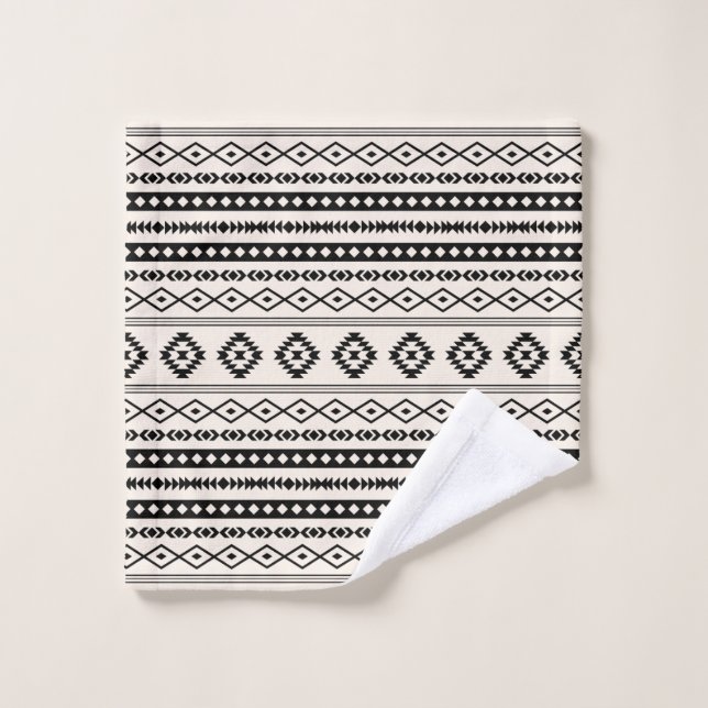 Aztec Black on Cream Mixed Motifs Pattern Wash Cloth (Wash Cloth)