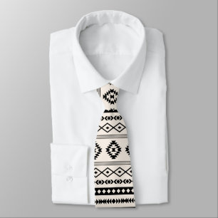 Aztec Black on Cream Mixed Motifs Repeat Pattern Tie