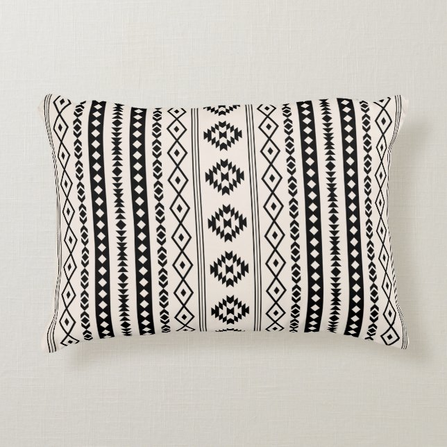 Aztec Black on Cream Mixed Motifs (V) Pattern Accent Pillow (Front)