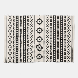 Aztec Black on Cream Mixed Motifs (V) Pattern Kitchen Towel