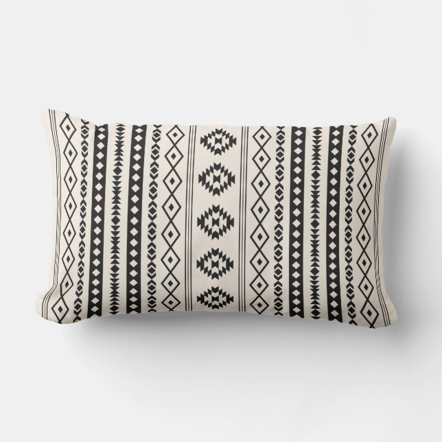 Aztec Black on Cream Mixed Motifs (V) Pattern Lumbar Pillow (Front)