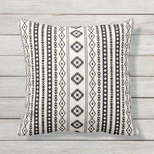 Aztec Black on Cream Mixed Motifs (V) Pattern Outdoor Pillow