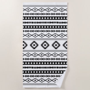 Aztec Black on White Mixed Motifs Pattern Beach Towel