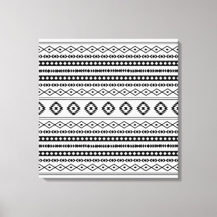 Aztec Black on White Mixed Motifs Pattern Canvas Print