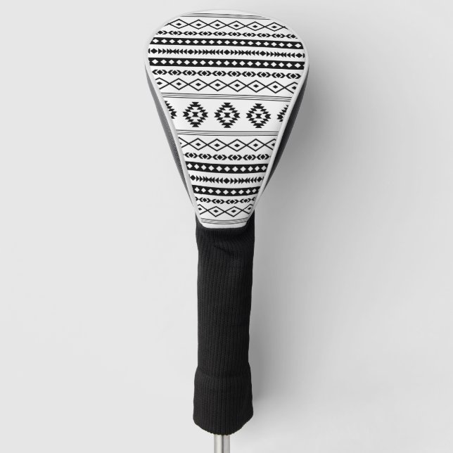 Aztec Black on White Mixed Motifs Pattern Golf Head Cover (Front)