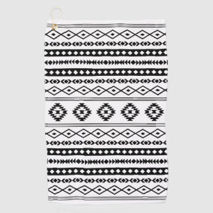 Aztec Black on White Mixed Motifs Pattern Golf Towel