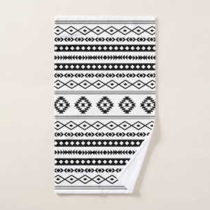 Aztec Black on White Mixed Motifs Pattern Hand Towel