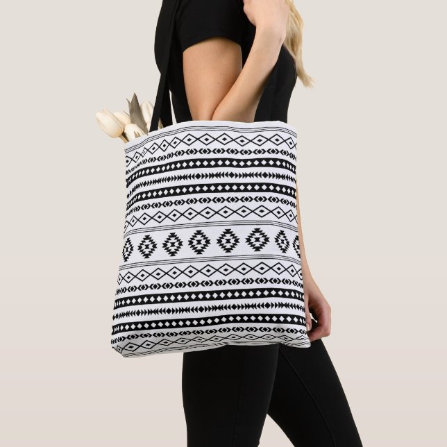 Aztec Black on White Mixed Motifs Pattern Tote Bag (Close Up)