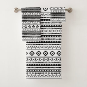 Aztec Black on White Mixed Motifs Sml Pattern Bath Towel Set