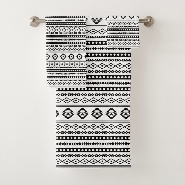 Aztec Black on White Mixed Motifs Sml Pattern Bath Towel Set (Insitu)