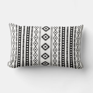 Aztec Black on White Mixed Motifs (V) Pattern Lumbar Pillow