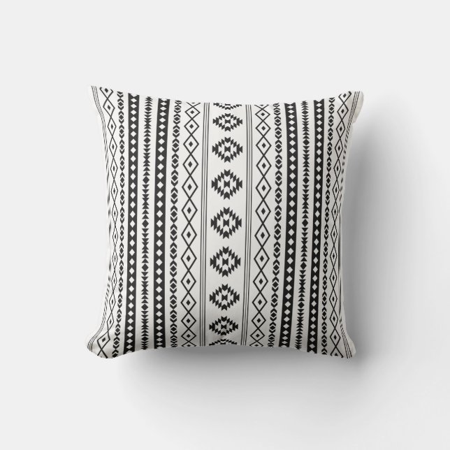 Aztec Black on White Mixed Motifs (V) Pattern Outdoor Pillow (Front)
