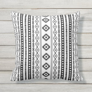 Aztec Black on White Mixed Motifs (V) Pattern Outdoor Pillow