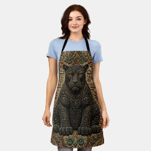Aztec Black Panther Tribal Stone Pattern Apron