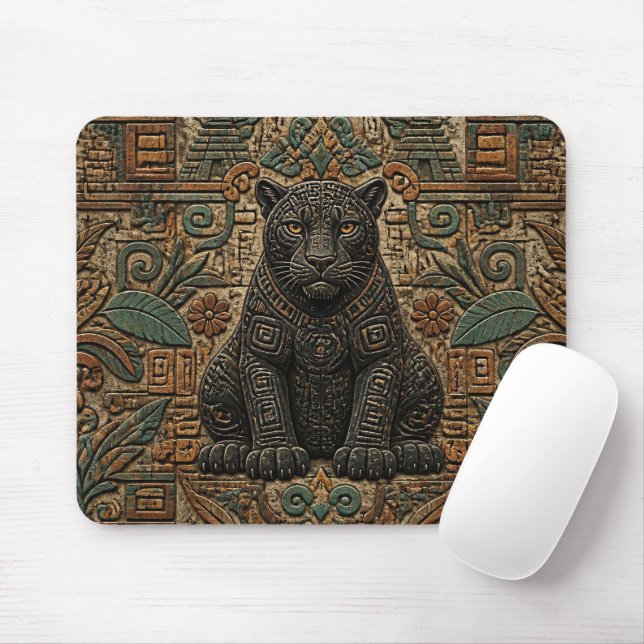 Aztec Black Panther Tribal Stone Pattern Mouse Pad (With Mouse)
