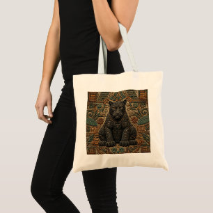 Aztec Black Panther Tribal Stone Pattern Tote Bag