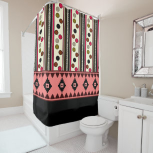 Aztec black pokeadots showercurtain