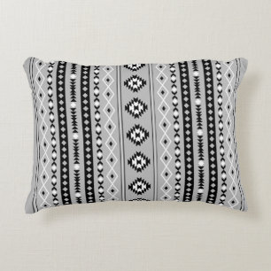 Aztec Black White Grey Mixed Motifs V Pattern Accent Pillow