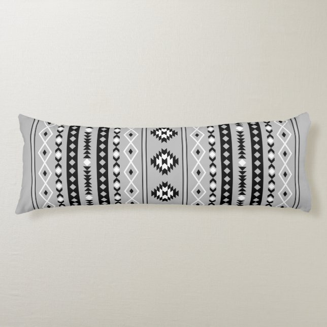 Aztec Black White Grey Mixed Motifs V Pattern Body Pillow (Front)