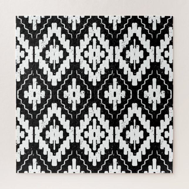 Aztec Black-White: Vintage Ethnic Print. Jigsaw Puzzle (Vertical)