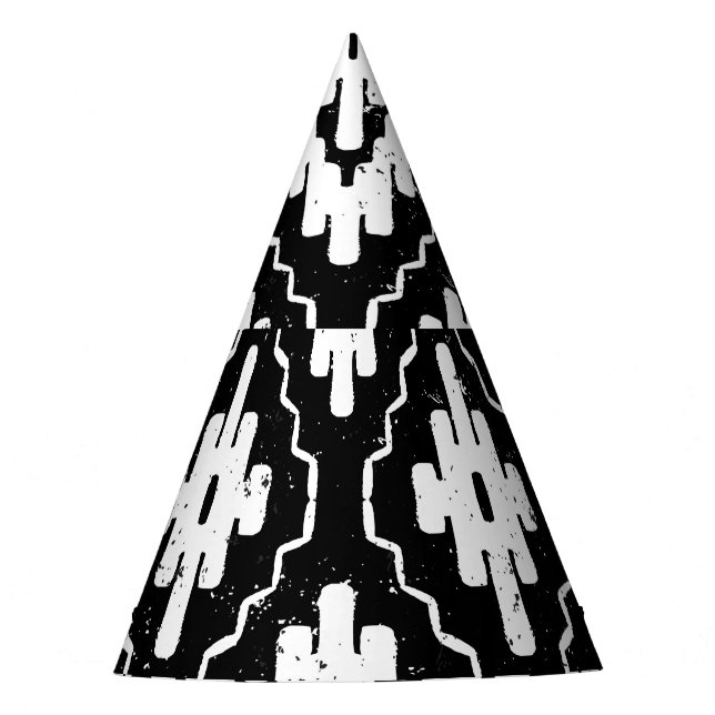Aztec Black-White: Vintage Ethnic Print. Party Hat (Front)