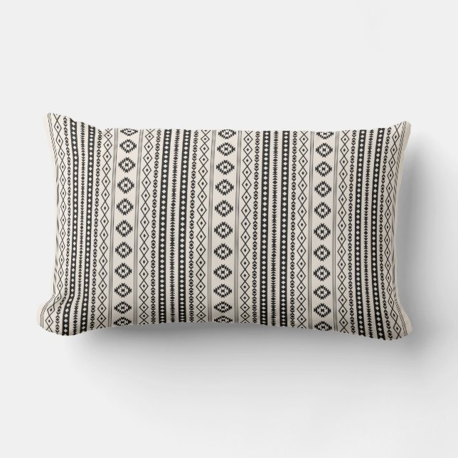 Aztec Blk on Cream Mixed Motifs (V) Repeat Pattern Lumbar Pillow (Front)