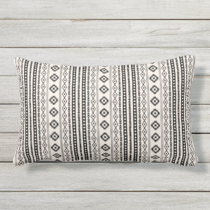Aztec Blk on Cream Mixed Motifs (V) Repeat Pattern Lumbar Pillow