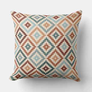 Aztec Block Symbol Ptn Teals Crm Terracottas Throw Pillow
