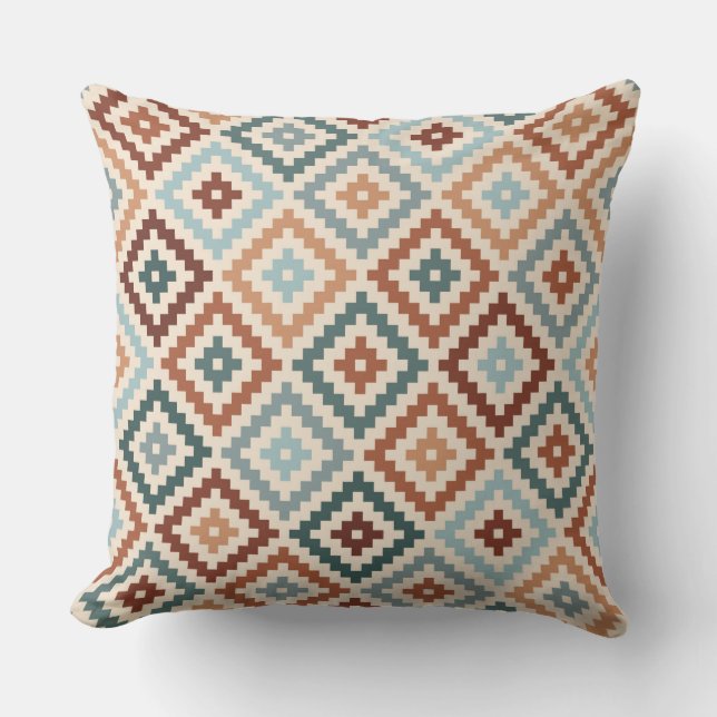 Aztec Block Symbol Ptn Teals Crm Terracottas Throw Pillow (Front)