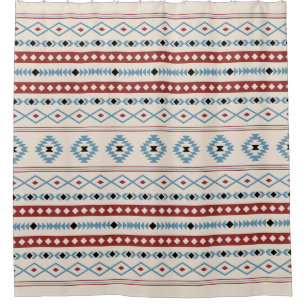 Aztec Blue Red Black Cream Mixed Motifs Pattern