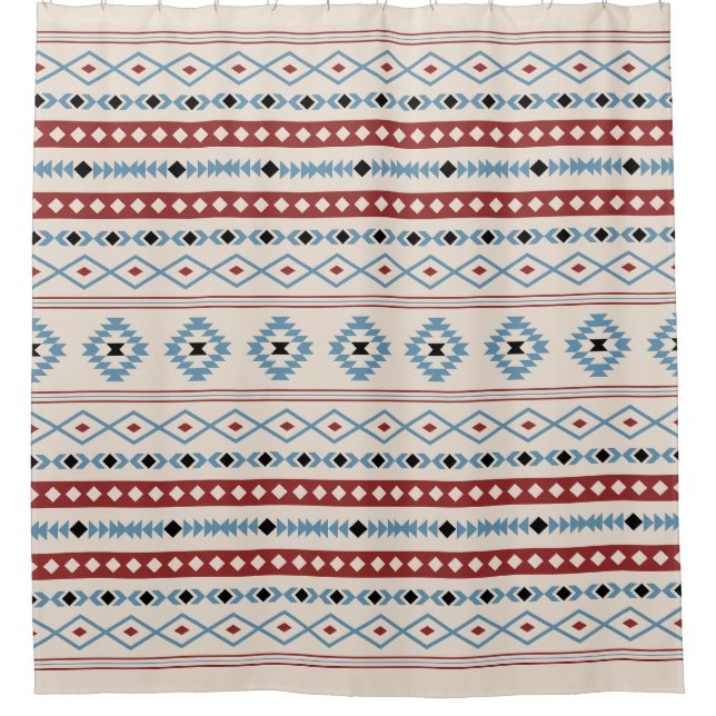 Aztec Blue Red Black Cream Mixed Motifs Pattern (Front)