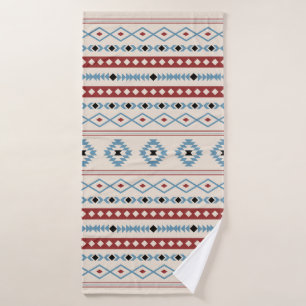 Aztec Blue Red Black Cream Mixed Motifs Pattern Bath Towel Set