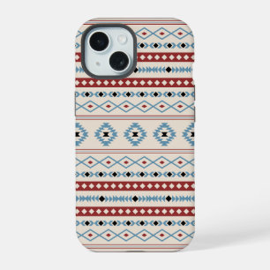 Aztec Blue Red Black Cream Mixed Motifs Pattern iPhone 15 Case