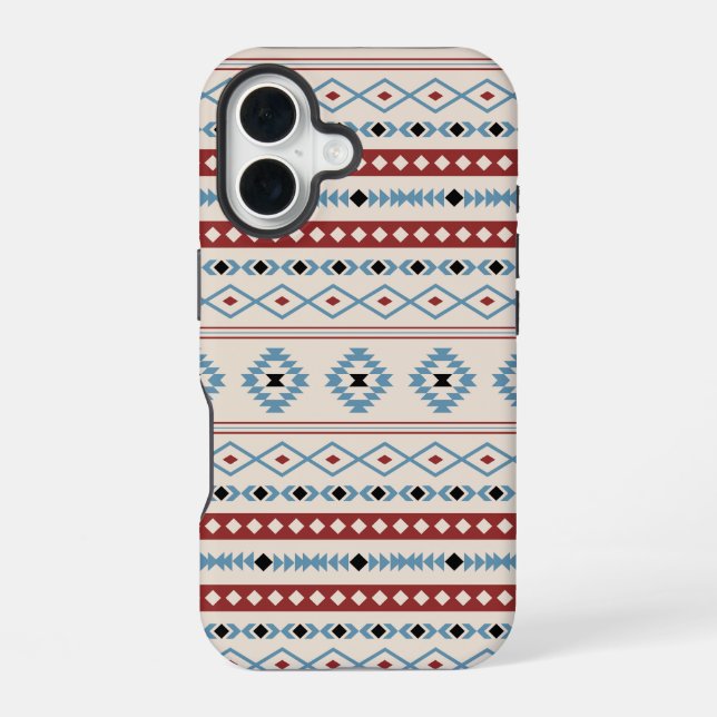 Aztec Blue Red Black Cream Mixed Motifs Pattern iPhone 16 Case (Back)