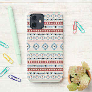 Aztec Blue Red Black Cream Mixed Motifs Pattern iPhone 12 Case
