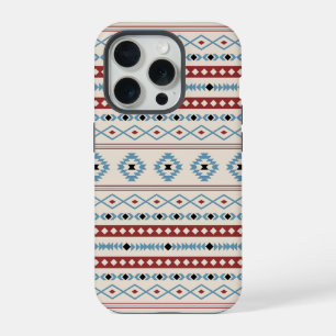 Aztec Blue Red Black Cream Mixed Motifs Pattern iPhone 15 Pro Case