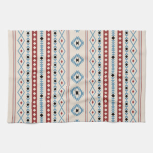 Aztec Blue Red Black Cream Mixed Motifs Pattern Kitchen Towel
