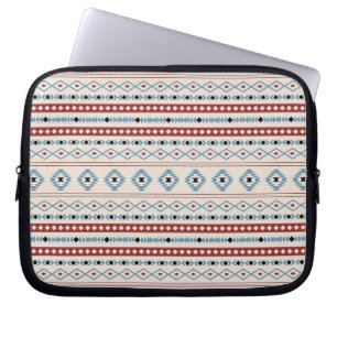 Aztec Blue Red Black Cream Mixed Motifs Pattern Laptop Sleeve