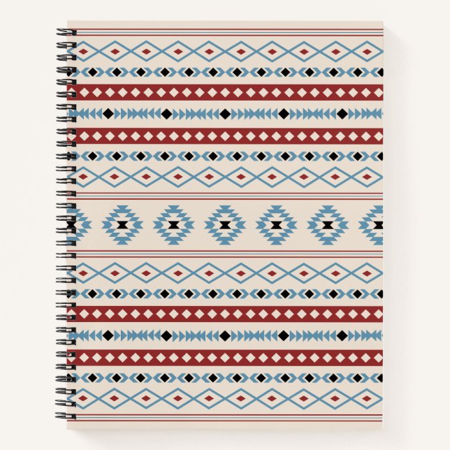 Aztec Blue Red Black Cream Mixed Motifs Pattern Notebook (Front)