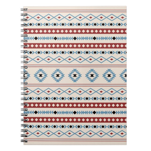 Aztec Blue Red Black Cream Mixed Motifs Pattern Notebook (Front)