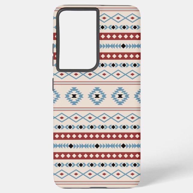 Aztec Blue Red Black Cream Mixed Motifs Pattern Samsung Galaxy S21 Ultra Case (Back)