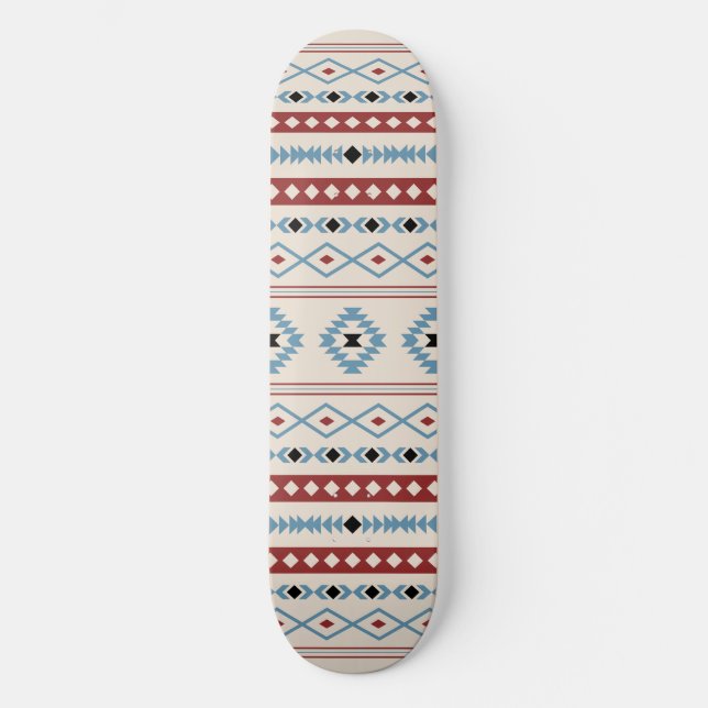 Aztec Blue Red Black Cream Mixed Motifs Pattern Skateboard (Front)