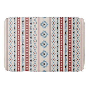 Aztec Blue Red Black Cream Mixed Motifs V Pattern Bath Mat