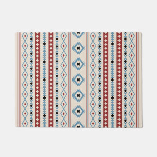 Aztec Blue Red Black Cream Mixed Motifs V Pattern Doormat