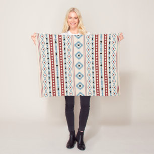 Aztec Blue Red Black Cream Mixed Motifs V Pattern Fleece Blanket