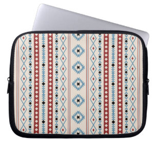 Aztec Blue Red Black Cream Mixed Motifs V Pattern Laptop Sleeve