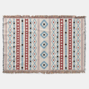 Aztec Blue Red Black Cream Mixed Motifs V Pattern Throw Blanket