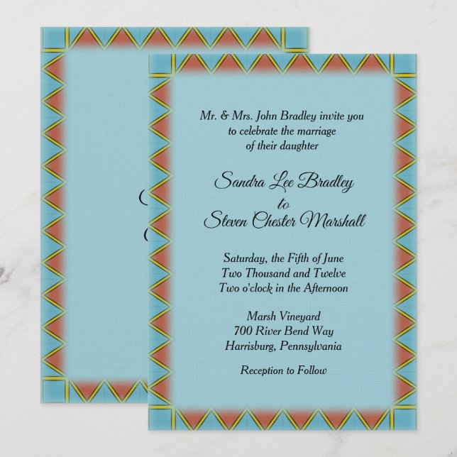 Aztec Blue Wedding Invitation 5" x 7" (Front/Back)